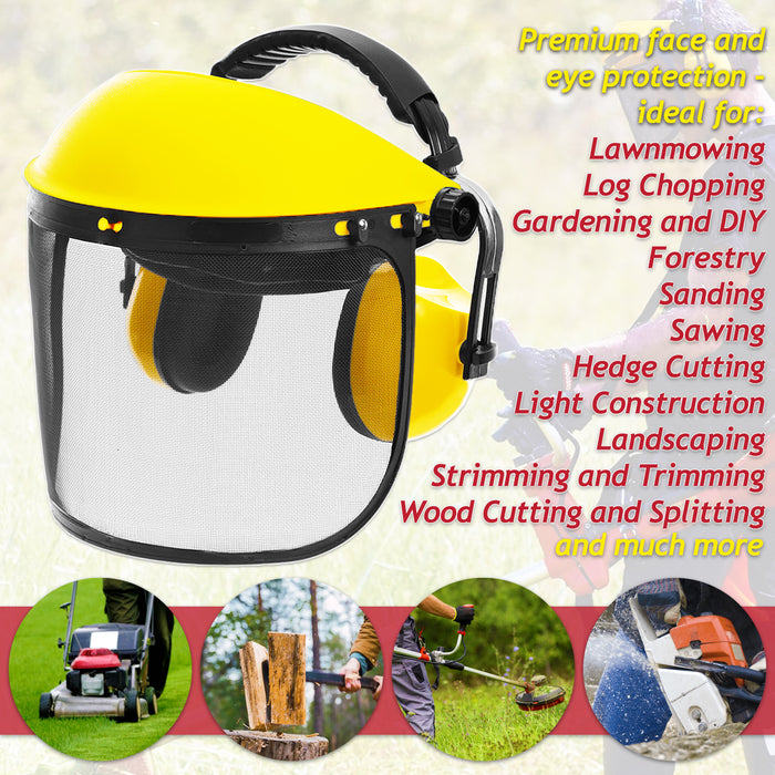 Face Shield Ear Muffs Safety Goggles Kit Adjustable Mesh Visor Eyes Ears Protection PPE Set (One Size Fits All)
