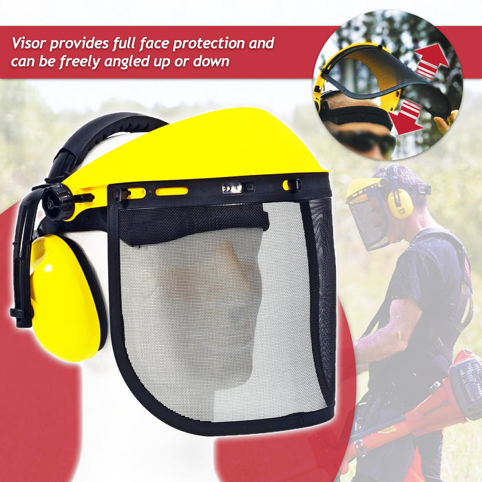 Face Shield Ear Muffs Safety Kit Adjustable Mesh Visor Eyes Ears Protection PPE Set (One Size Fits All)