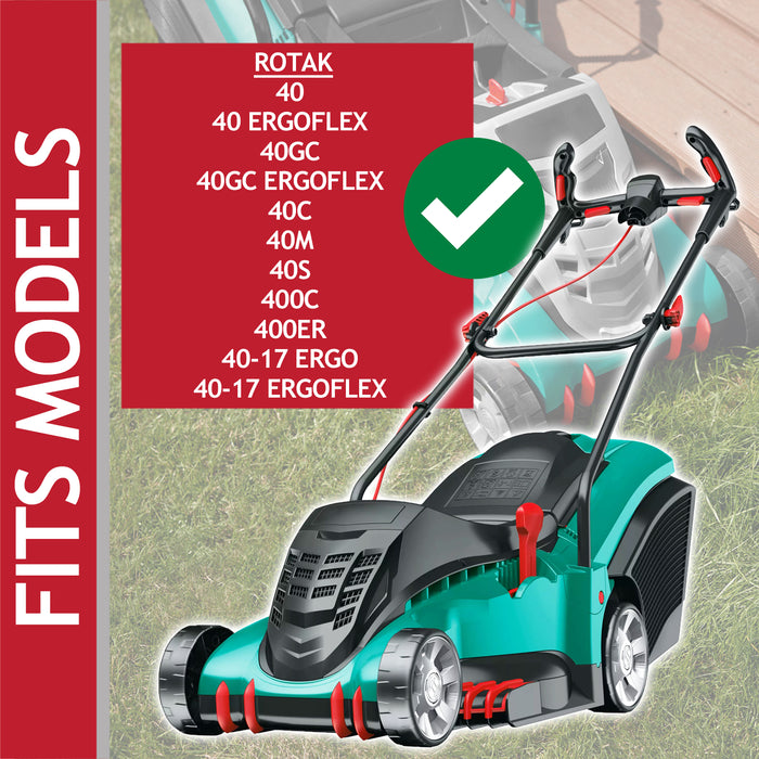 Metal Blade for Bosch Rotak 40 40GC 40C 40S 400C 40-17 Ergoflex Lawnmower (40cm) + Drill Sharpener Attachment