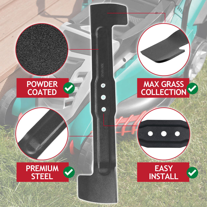 Metal Blade for Bosch Rotak 40 40GC 40C 40S 400C 40-17 Ergoflex Lawnmower (40cm) + Drill Sharpener Attachment