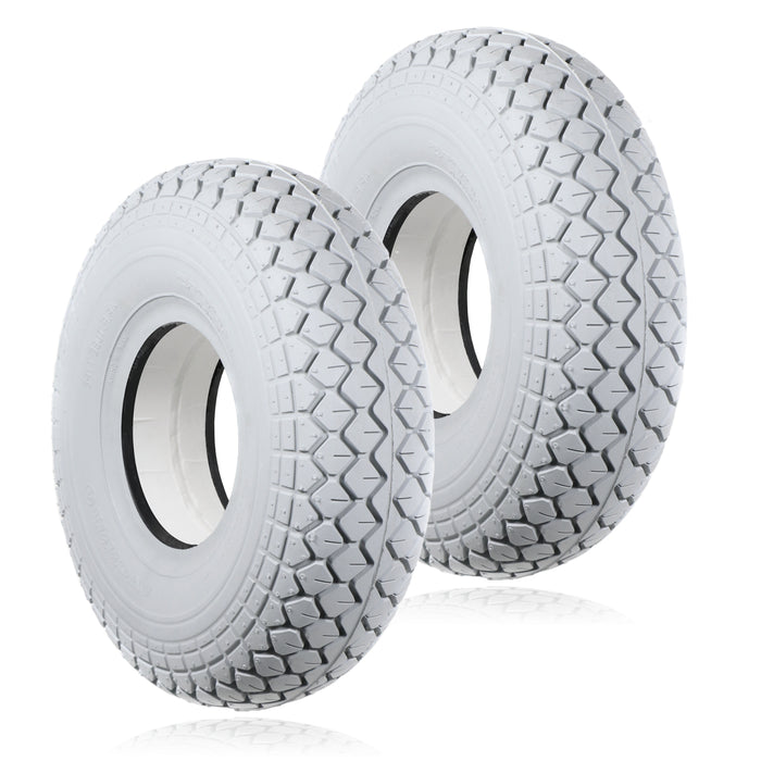 Mobility Scooter Tyre 4.00 x 5 Solid Block Tread 4.00-5 400x5 Grey No Puncture (2 pack)