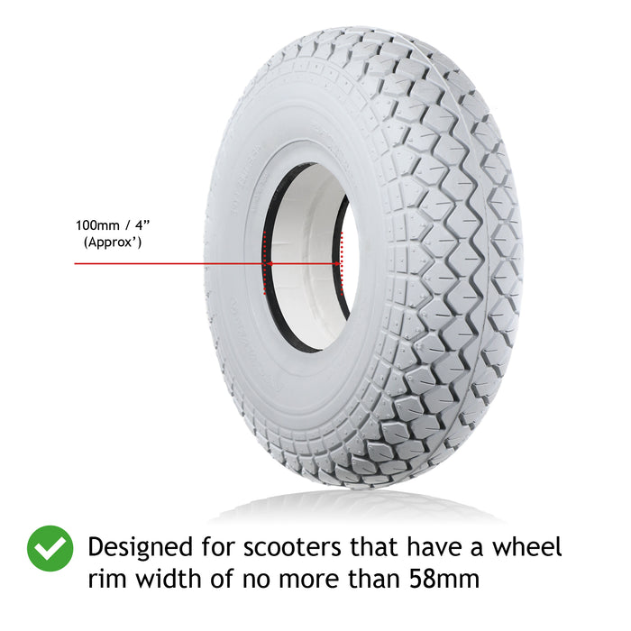Mobility Scooter Tyre 4.00 x 5 Solid Block Tread 4.00-5 400x5 Grey No Puncture (2 pack)