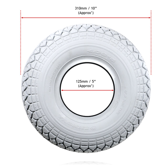Mobility Scooter Tyre 4.00 x 5 Solid Block Tread 4.00-5 400x5 Grey No Puncture (2 pack)