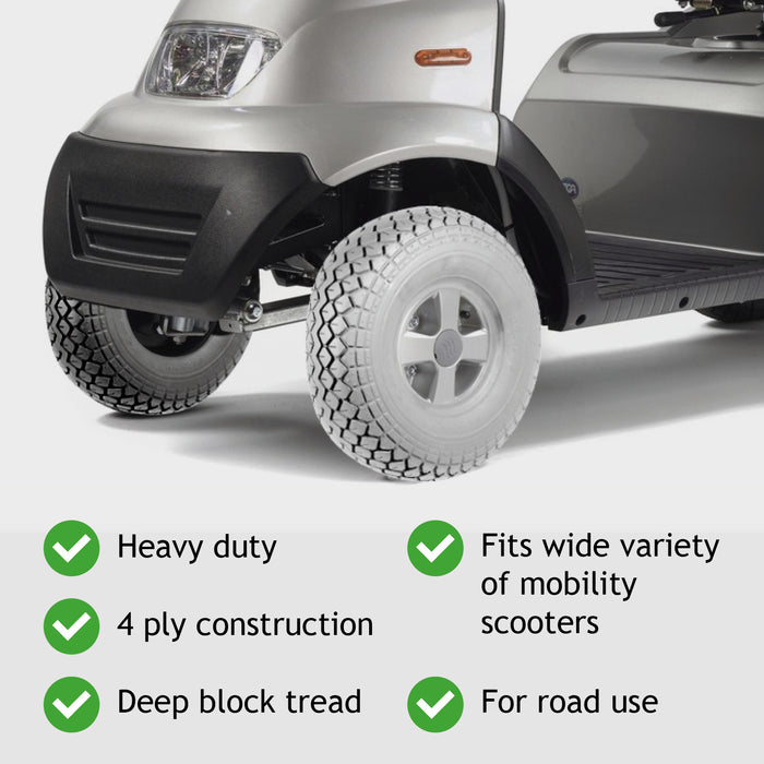 Mobility Scooter Tyre 4.00 x 5 Solid Block Tread 4.00-5 400x5 Grey No Puncture (2 pack)