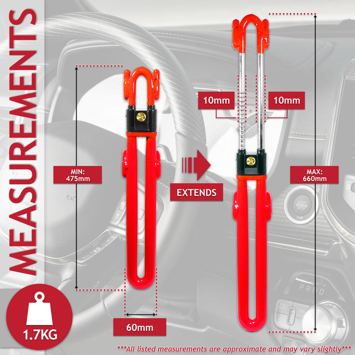 Universal Steering Wheel Lock Adjustable Extendable Anti Theft Car Security Twin Ratchet Bar (with 2 Keys)