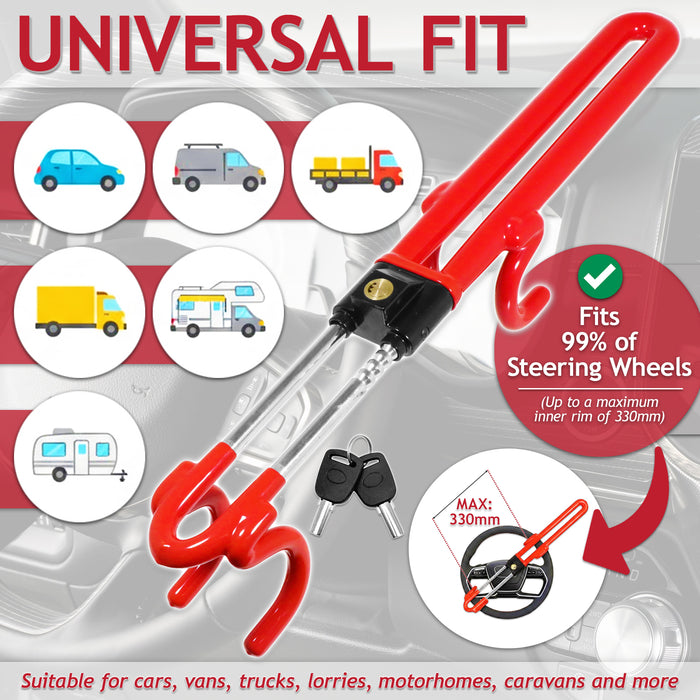 Universal Steering Wheel Lock Adjustable Extendable Anti Theft Car Security Twin Ratchet Bar (with 2 Keys)