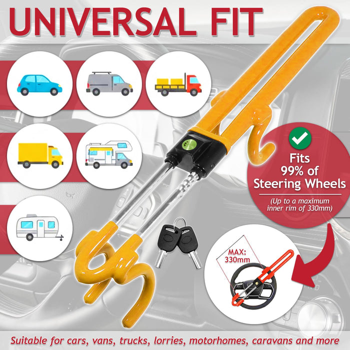 Universal Steering Wheel Lock Adjustable Extendable Anti Theft Car Security Twin Ratchet Bar (with 2 Keys)