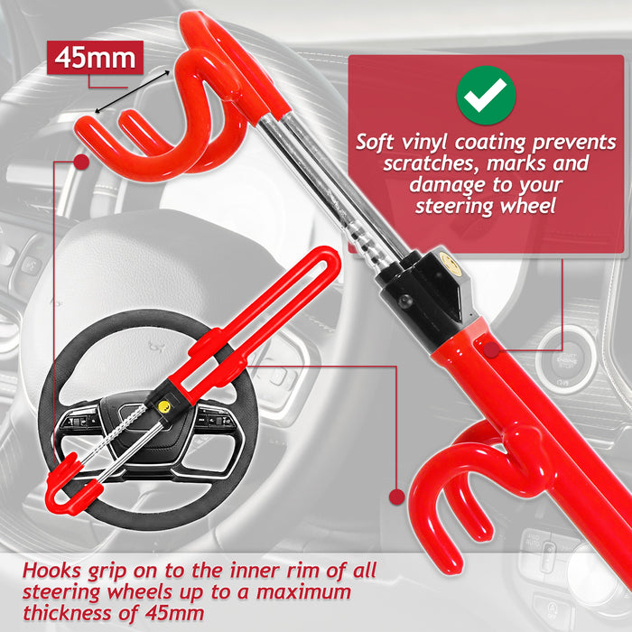 Universal Steering Wheel Lock Adjustable Extendable Anti Theft Car Security Twin Ratchet Bar (with 2 Keys)