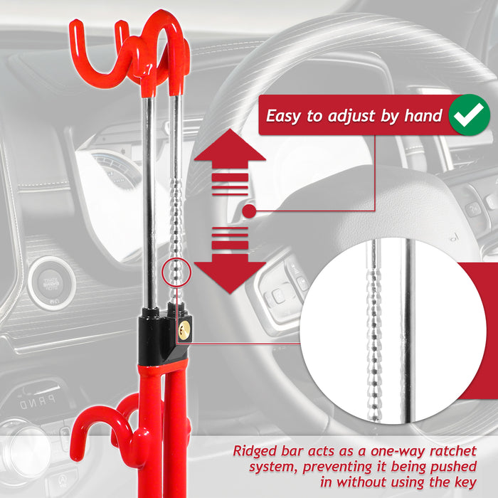 Universal Steering Wheel Lock Adjustable Extendable Anti Theft Car Security Twin Ratchet Bar (with 2 Keys)
