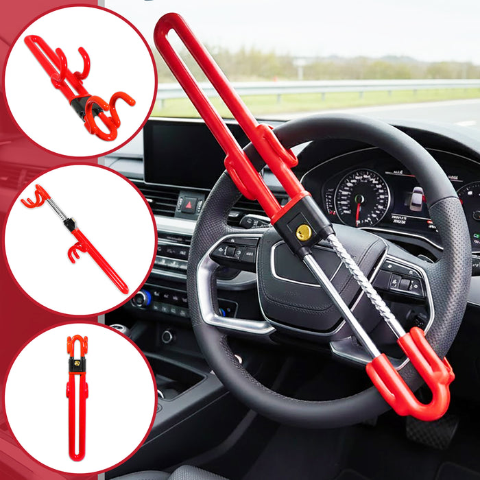 Universal Steering Wheel Lock Adjustable Extendable Anti Theft Car Security Twin Ratchet Bar (with 2 Keys)