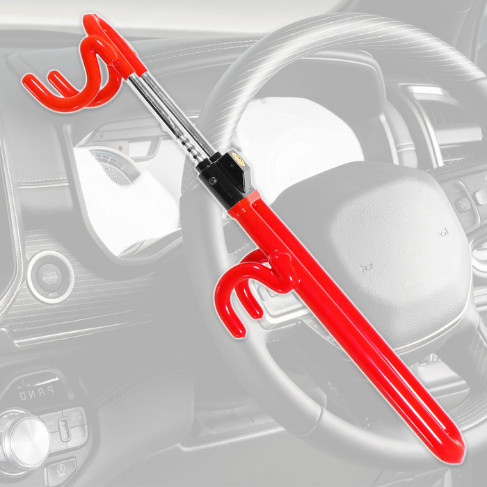 Universal Steering Wheel Lock Adjustable Extendable Anti Theft Car Security Twin Ratchet Bar (with 2 Keys)