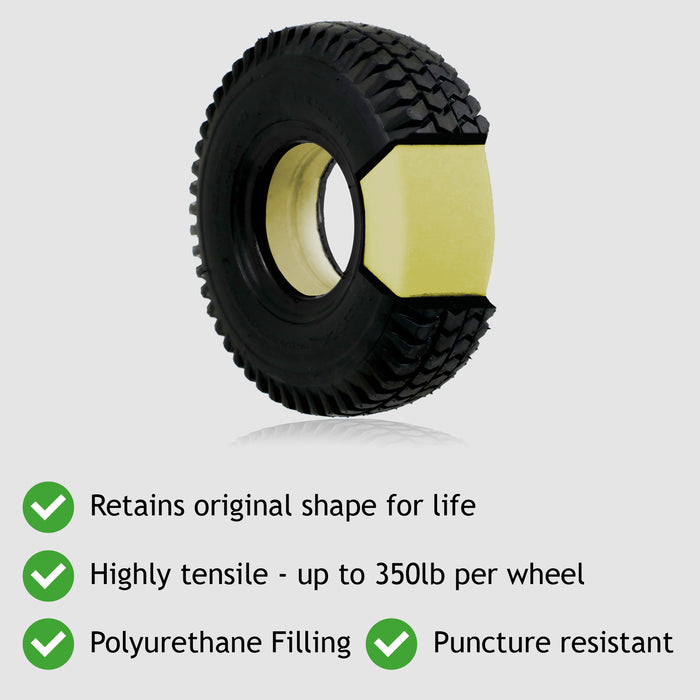 Mobility Scooter Tyre 3.00 x 4 Solid Block Tread 300-4 300x4 260x85 No Puncture x 2