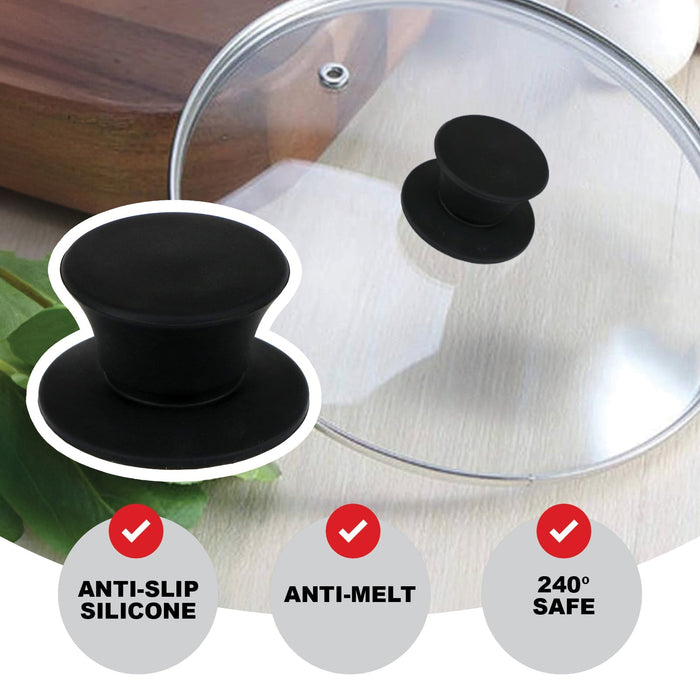 UNIVERSAL Pan Lid Handle 47m Black Silicone Saucepan Steamer Glass Pot Knob x 3
