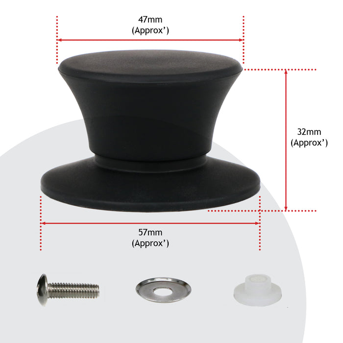 UNIVERSAL Pan Lid Handle 47m Black Silicone Saucepan Steamer Glass Pot Knob