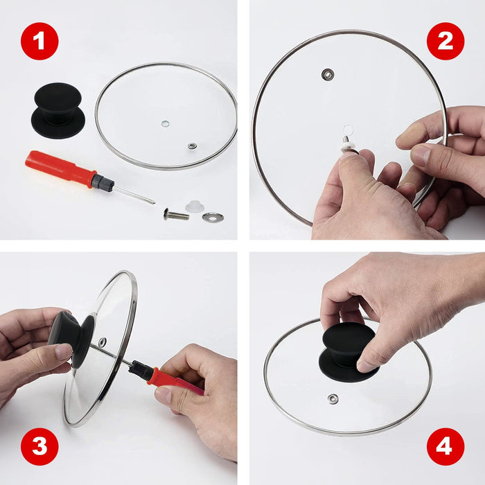 UNIVERSAL Pan Lid Handle 47m Black Silicone Saucepan Steamer Glass Pot Knob x 4