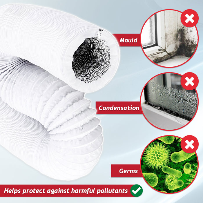Vent Hose for Daewoo Air Con 5" 2.5m Insulated PVC Aluminium AC Pipe + Clips