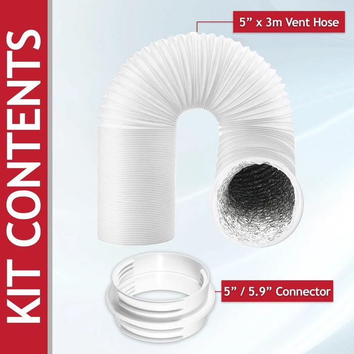 Air Con Vent Hose 3 Metre 5" 5.9" Duct Pipe Extension Threaded Coupler Connector Ring Kit