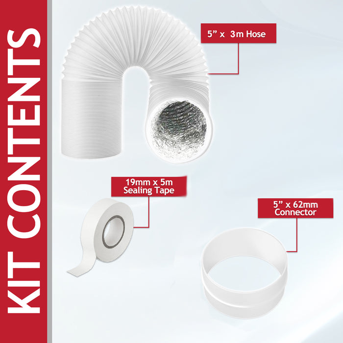 Duct Hose for DIMPLEX Air Con Conditioner Pipe Vent Extension Kit (3m, 5" / 125mm)