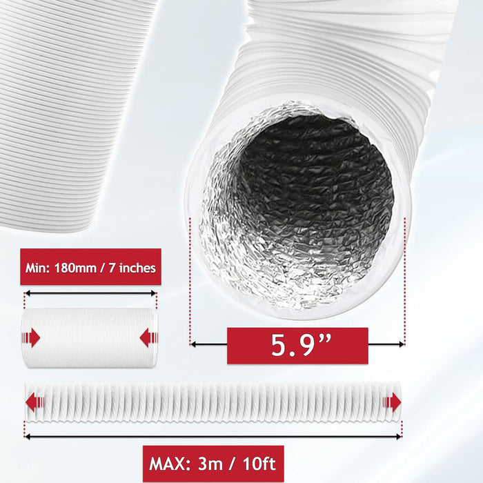 Vent Hose for Electriq Air Con Conditioner AC 5.9" 3m Insulated Pipe Clips