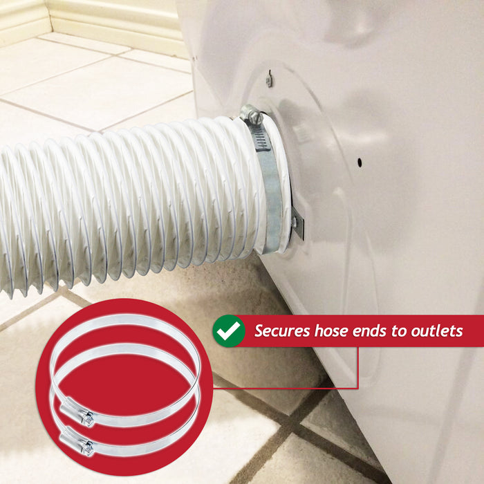 Air Conditioning Duct Hose PVC Flexible Vent Pipe Universal (6" x 3 Metres, White) + Steel Screw Pipe Clips x 2