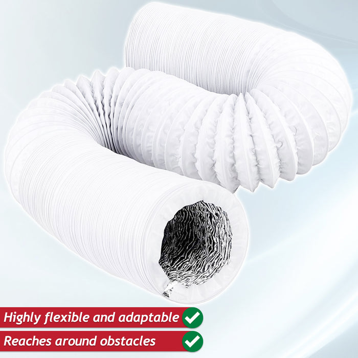 Air Conditioning Duct Hose PVC Flexible Vent Pipe Universal (6" x 3 Metres, White) + Steel Screw Pipe Clips x 2