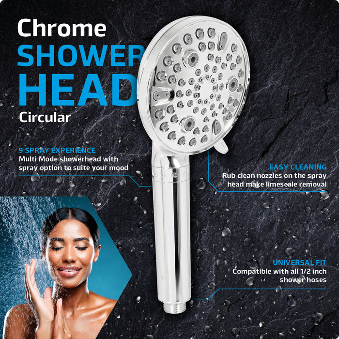 Universal Shower Head and Filter Multi Function 9 Power Modes Massage Mist Chrome
