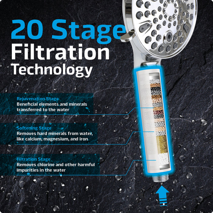 Universal Shower Head and Filter Multi Function 9 Power Modes Massage Mist Chrome