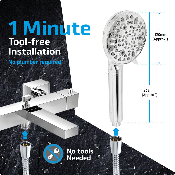 Universal Shower Head and Filter Multi Function 9 Power Modes Massage Mist Chrome