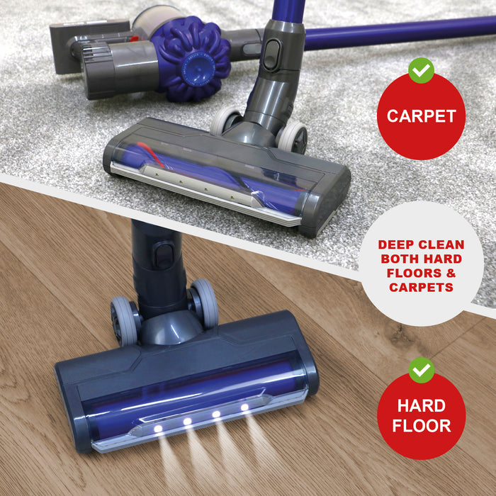 Brush Head for Dyson V6 DC59 Animal Motorhead Motorised Vacuum Turbine Tool (Purple/Red) - includes LED lights