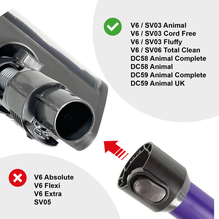 Brush Head for Dyson V6 DC59 Animal Motorhead Motorised Vacuum Turbine Tool (Purple/Red) - includes LED lights