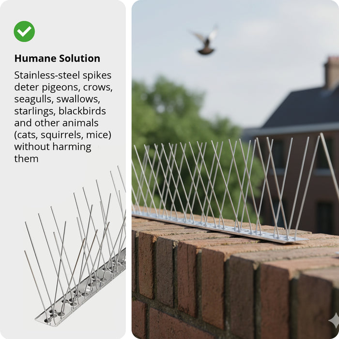 Bird Fence Spikes Pigeon Squirrel Cat Rodent Stainless Steel Metal 2m