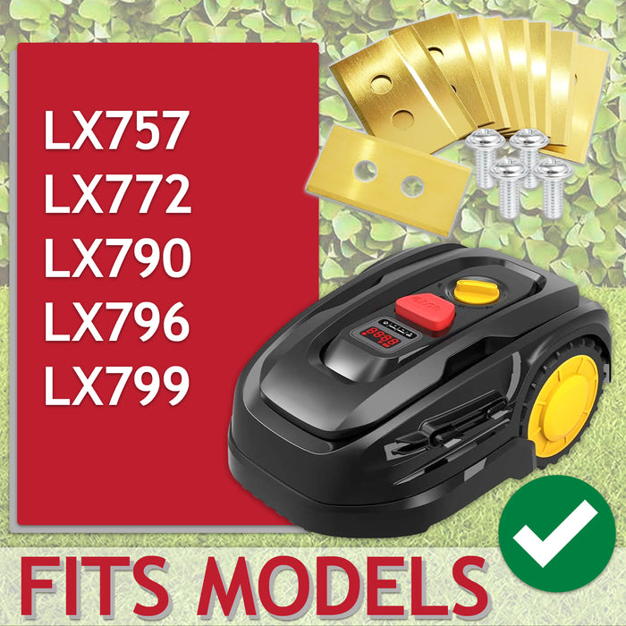 Blades for LandXcape LX757 LX772 LX790 LX796 LX799 Robot Lawnmower Titanium Coated (Pack of 30 + Screws + Case)