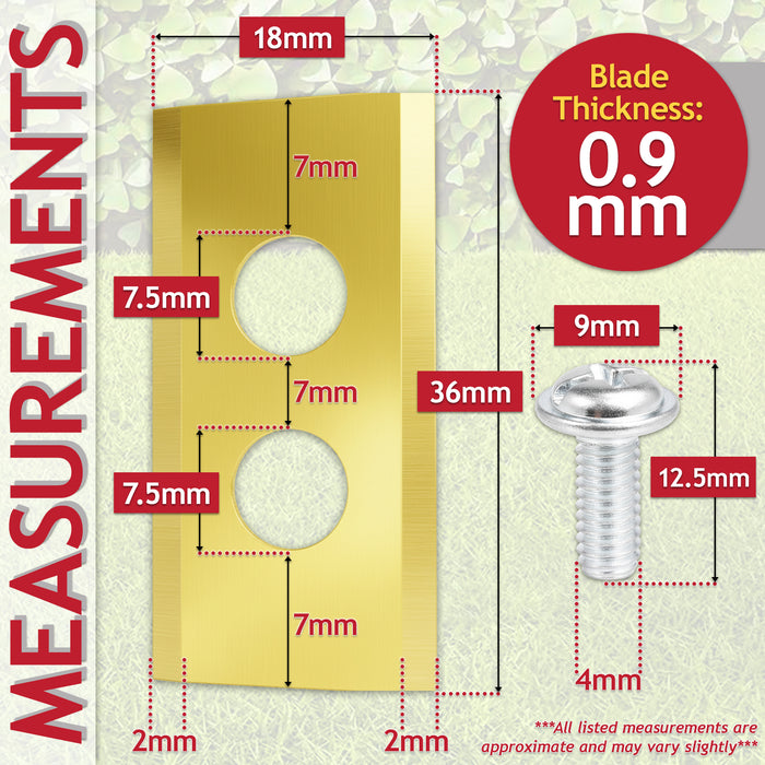 Blades for Einhell Freelexo 500 600 800 900 1200 GC-RM 500 Robot Lawnmower Titanium Coated 3414020 (Pack of 30 + Screws + Case)