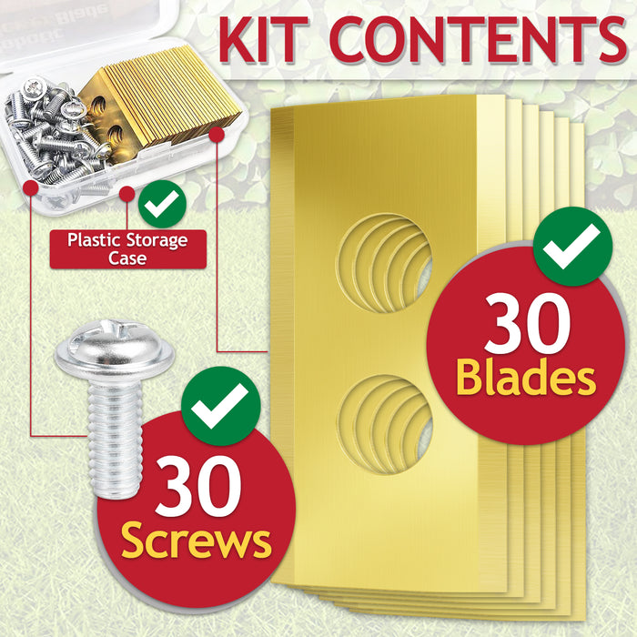 Blades for LandXcape LX757 LX772 LX790 LX796 LX799 Robot Lawnmower Titanium Coated (Pack of 30 + Screws + Case)