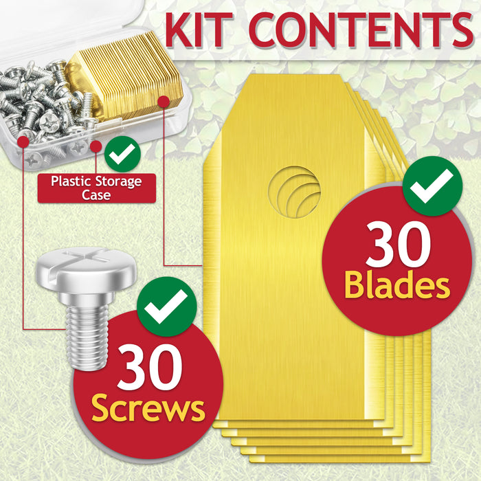 Blades for Husqvarna Automower Robot Lawnmower Titanium Coated 577864603 (Pack of 30 + Screws + Case)