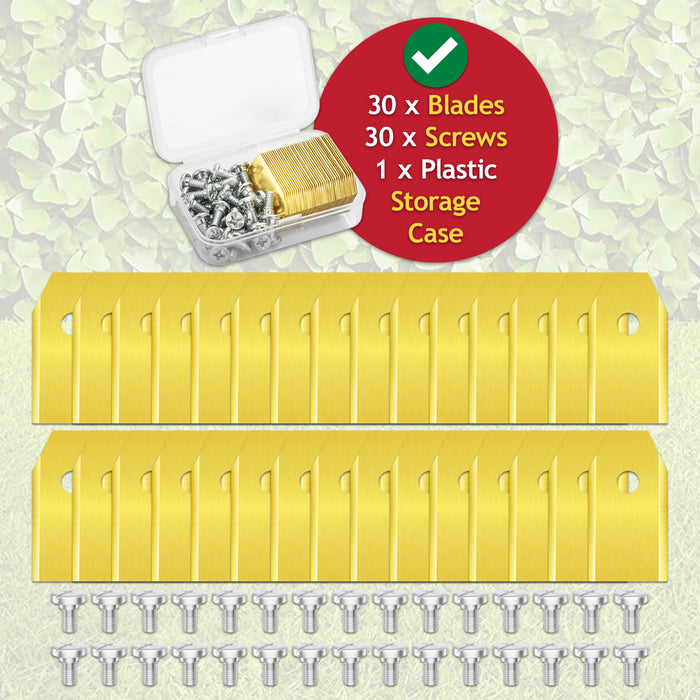 Blades for Segway Navimow  i105E i108E i110N i205 i208 AWD Robot Lawnmower Titanium Coated HA002E (Pack of 30 + Screws + Case)