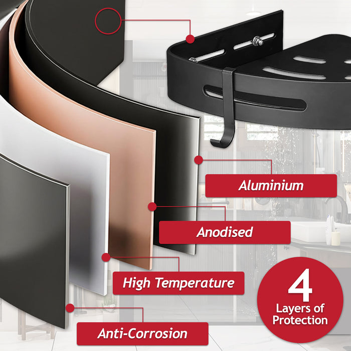 Luxury Shower Corner Shelf Storage Rack Bathroom Kitchen Bedroom Caddy Organiser (Matt Black, Pack of 2)