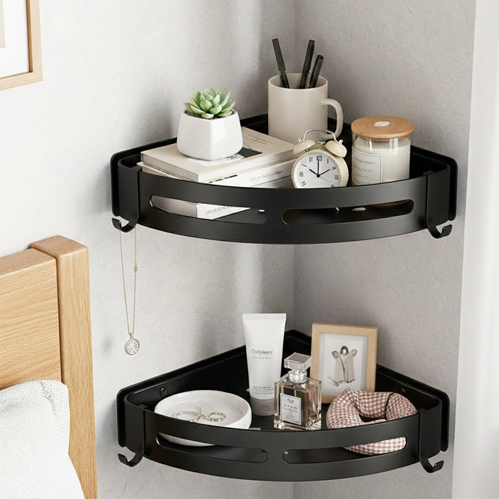 Luxury Shower Corner Shelf Storage Rack Bathroom Kitchen Bedroom Caddy Organiser (Matt Black, Pack of 2)