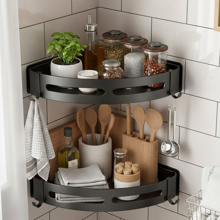 Luxury Shower Corner Shelf Storage Rack Bathroom Kitchen Bedroom Caddy Organiser (Matt Black, Pack of 2)