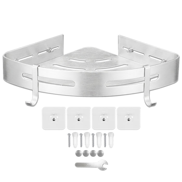 Luxury Shower Corner Shelf Storage Rack Bathroom Kitchen Bedroom Caddy Organiser (Brushed Silver)