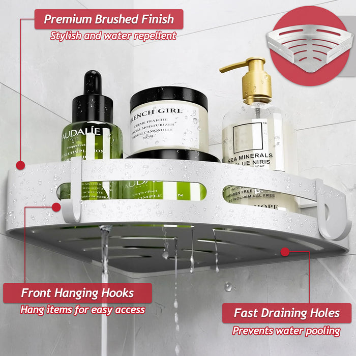 Luxury Shower Corner Shelf Storage Rack Bathroom Kitchen Bedroom Caddy Organiser (Brushed Silver)