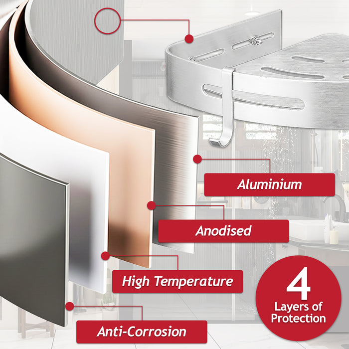 Luxury Shower Corner Shelf Storage Rack Bathroom Kitchen Bedroom Caddy Organiser (Brushed Silver)