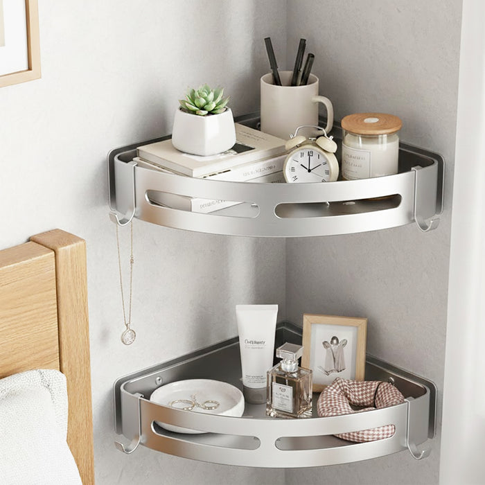 Luxury Shower Corner Shelf Storage Rack Bathroom Kitchen Bedroom Caddy Organiser (Brushed Silver)
