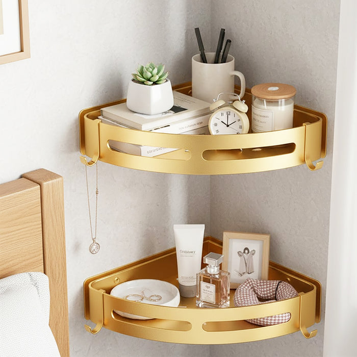 Luxury Shower Corner Shelf Storage Rack Bathroom Kitchen Bedroom Caddy Organiser (Brushed Gold, Pack of 2)
