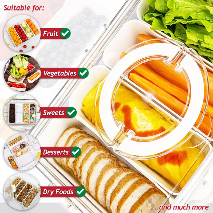 Food Storage Containers with Securing Clips Lid and 4 Removable Divider Compartments (Large, Pack of 2)