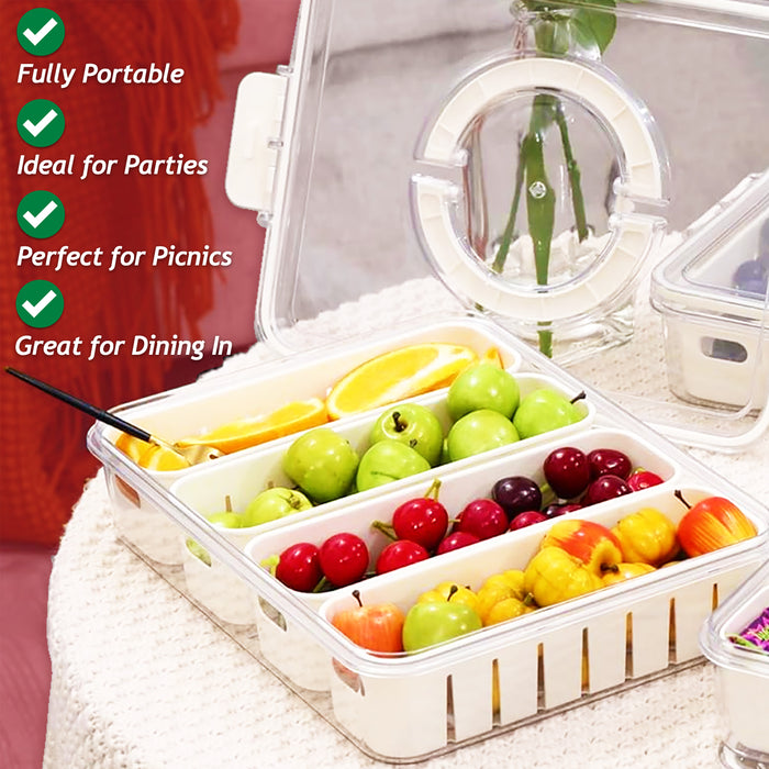 Food Storage Containers with Securing Clips Lid and 4 Removable Divider Compartments (Large, Pack of 2)