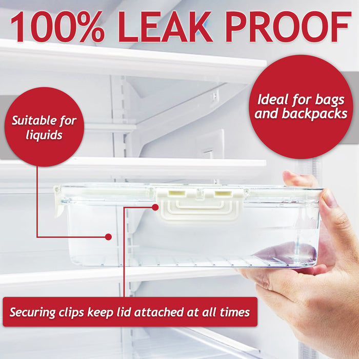 Food Storage Containers with Securing Clips Lid and 4 Removable Divider Compartments (Large, Pack of 2)