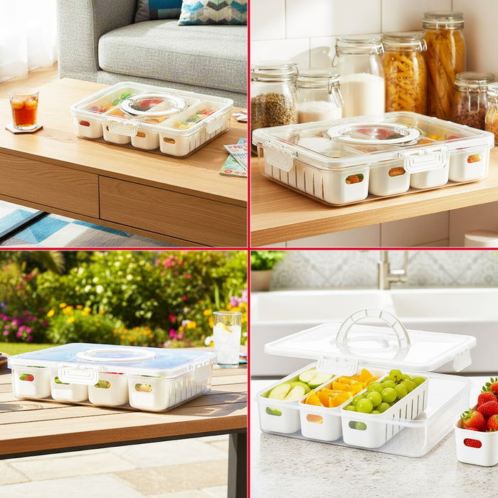 Food Storage Containers with Securing Clips Lid and 4 Removable Divider Compartments (Large, Pack of 2)