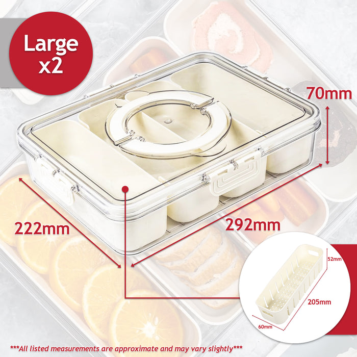 Food Storage Containers with Securing Clips Lid and 4 Removable Divider Compartments (Large, Pack of 2)