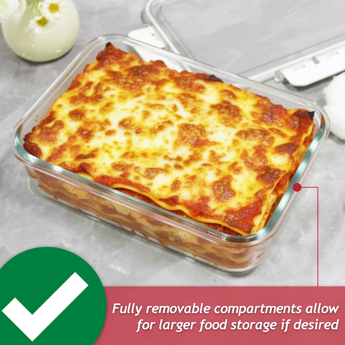 Food Storage Containers with Securing Clips Lid and Removable Divider Compartments (Small + Large)